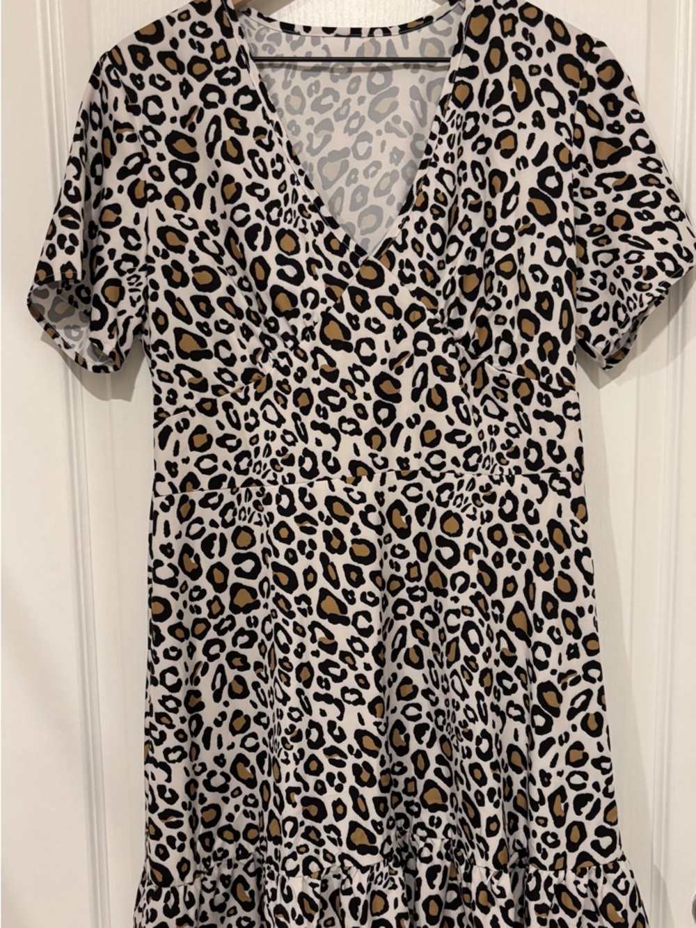 Leopard Print Midi Dress - White and Brown